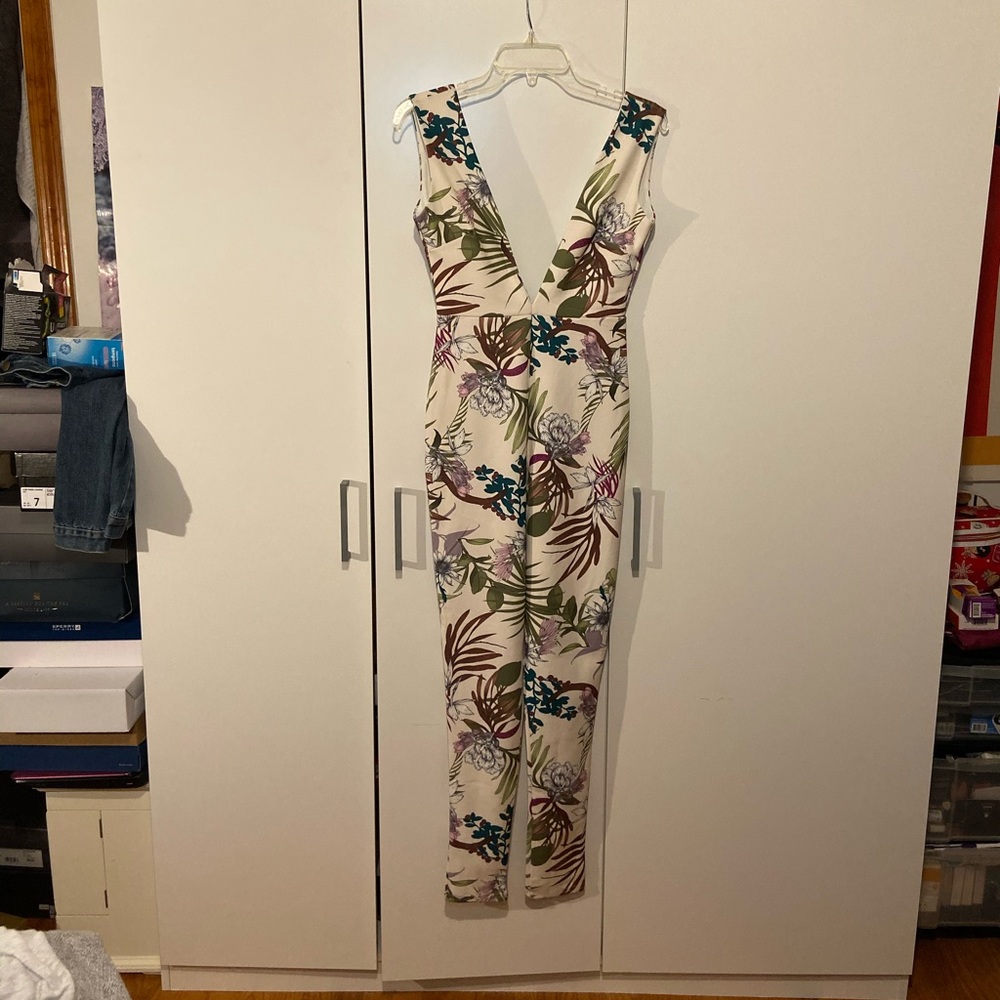 Missguided White Floral Jungle Jumpsuit